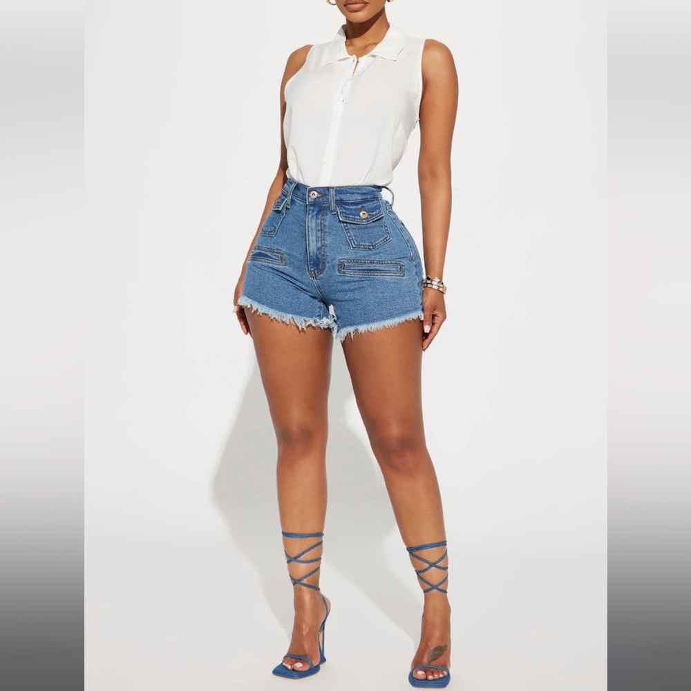 One More Time Cut Off Denim Shorts - Medium Wash